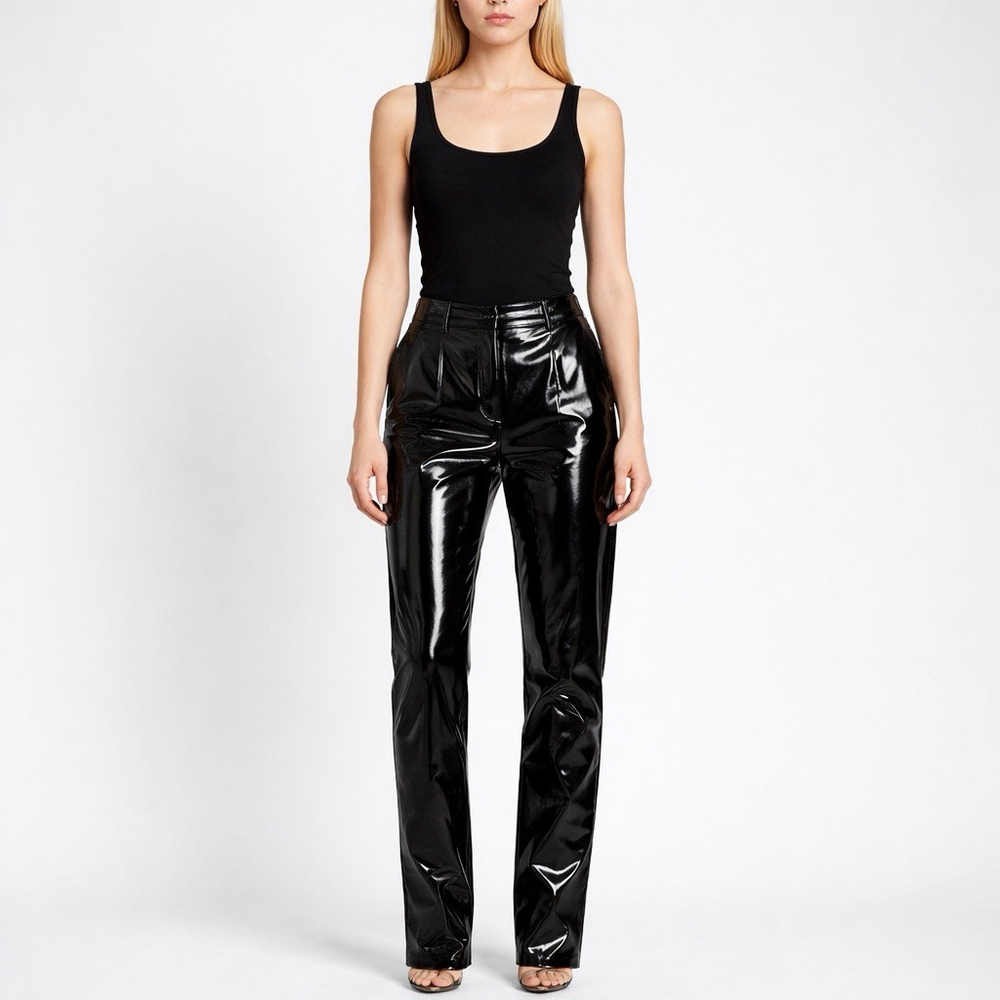Aniye By Panta Vinil Patent Vinyl Pants Black‎ Size 40 IT U4 US New With Tags